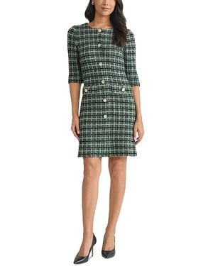 Misook Plaid Multi Stitch Knit Sheath Dress - Green