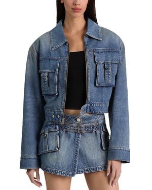 Alice + Olivia Leroy Cropped Denim Aviator Jacket - Blue