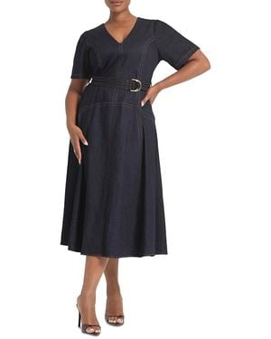 Estelle Lyra Cotton Belted Midi Dress - Blue