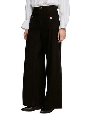 Sandro Bastiaan Corduroy Patch Pocket Wide Leg Pants - Black