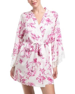 In Bloom Floral Lace Cuff Challis Wrap Robe - Pink