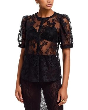 McQueen Sheer Lace Puff Sleeve Top - Black