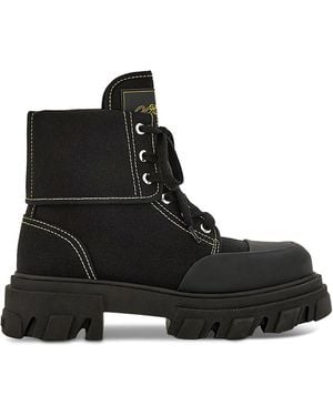Ganni Cleated Canvas Trail Boots - Black