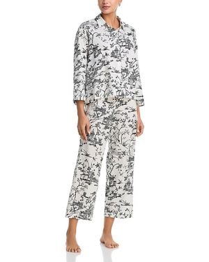Natori Toile Satin Notch Pajama Set - White