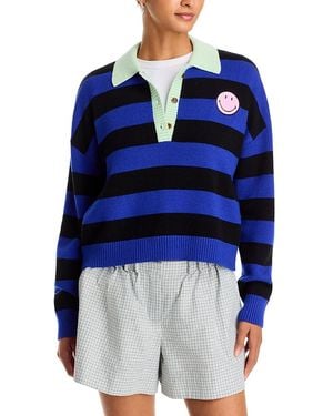 Aqua Smiley Face Rugby Sweater - Blue