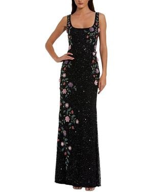 Mac Duggal Brocade Scoop Neck Sleeveless Floral Gown in Blue