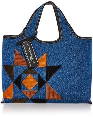 3.1 Phillip Lim Denim Mini Market Tote With Suede Quilting - Blue