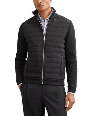 Reiss Townsend Long Sleeved Zip Through Funnel Quilted Jacket - Black