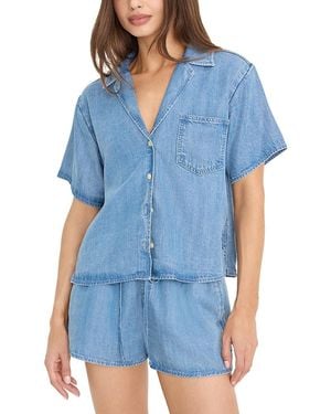 GOOD AMERICAN The Denim Camp Shirt - Blue