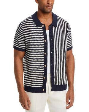 Onia Short Sleeve Button Up Sweater - Blue