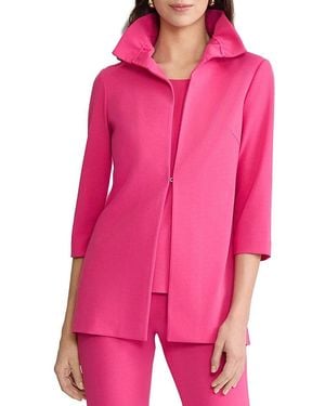 Ming Wang Ruffle Neck Deco Crepe Jacket - Pink