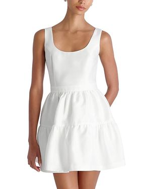 French Connection Structured Taffeta Tiered Flare Mini Dress - White