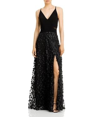 Aqua Floral Applique Gown - Black