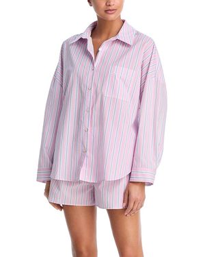 Aqua Striped Long Sleeve Short Pajama Set - Purple