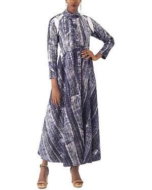 Busayo Erimpe Printed Button Front Maxi Dress - Blue