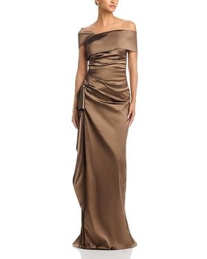 Teri Jon Asymmetrical Taffeta Gown - Brown