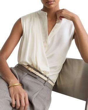 Reiss Gia Silk Draped Sleeveless Blouse - White