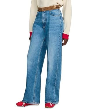 Sandro Sunny High Rise Wide Leg Belted Jeans - Blue