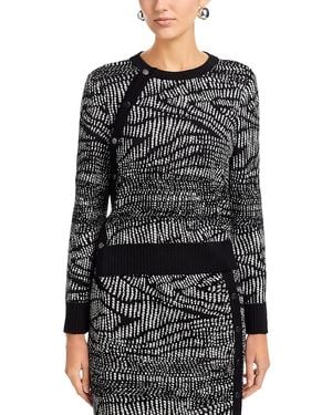 Misook Abstract Animal Print Soft Knit Sweater - Black