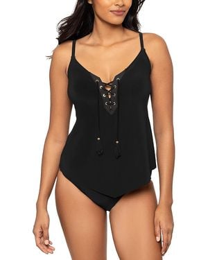 Magicsuit Meredith Tasseled Lace Up Tankini Top - Black