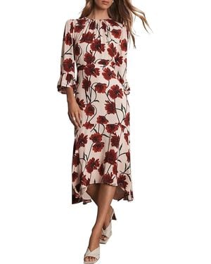 Mint Velvet Floral Print Midi Dress - Red