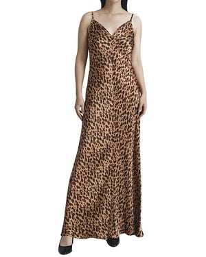 Ghost Eden Leopard Satin Maxi Slip Dress - Brown