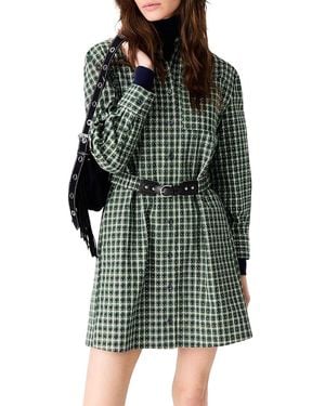 Maje Recheck Cotton Embellished Shirt Dress - Green