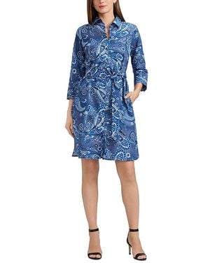 Foxcroft Paisley Button Front 3/4 Sleeve Dress - Blue