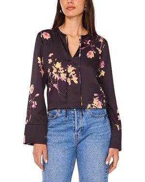 Vince Camuto Split Neck Tie Long Sleeve Top - Blue