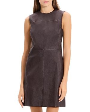 Theory Sleeveless Leather Seam Mini Dress - Purple