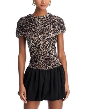 Wayf Beth Ruched Mesh Top - Black