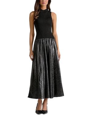 Elan Mock Neck Mixed Media Maxi Dress - Black