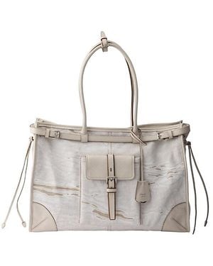 Prada Bonnie Extra-Large Printed Linen And Leather Tote Bag - White