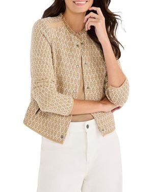 NIC+ZOE Brocade Fringe Knit Jacket - Natural