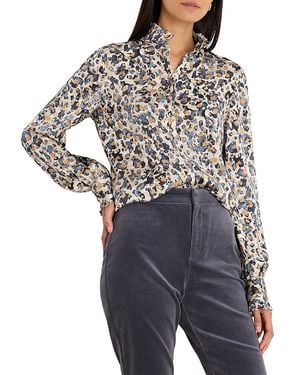 NIC+ZOE Gilded Flakes Ruffle Trim Shirt - Blue