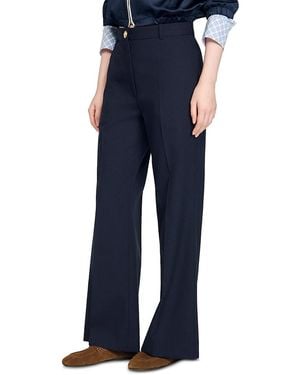 Sandro Lionel Straight Wide Leg Wool Blend Pants - Blue