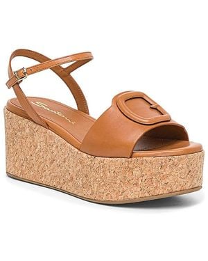 Santoni Leather Wedge Sandals - Brown