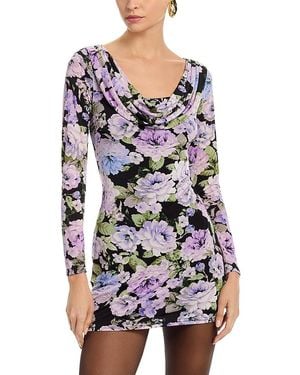 Aqua Bloom Cowl Neck Mini Dress - Multicolor
