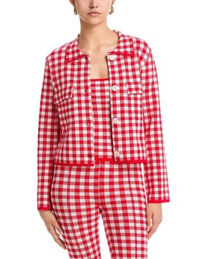 Aqua Gingham Knit Jacket - Red