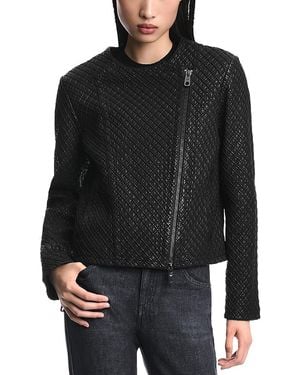 Emporio Armani Diamond Embroidered Nappa Leather Jacket - Black