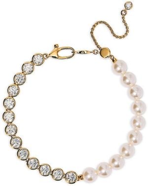 Nadri Cubic Zirconia & Imitation Pearl Under The Sea Adjustable Line Bracelet - Metallic