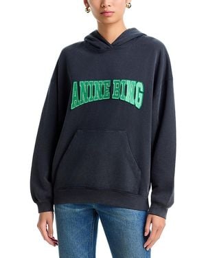 Anine Bing Harvey Cotton Logo Hoodie Sweatshirt - Blue