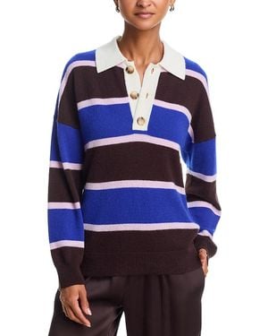 Aqua 100% Cashmere Striped Rugby Sweater - Blue