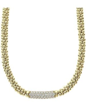 Lagos 18K Caviar Diamond Pave Station Beaded Collar Necklace, 16 - Metallic