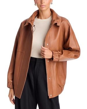 Theory Leather Front Zip Jacket - Brown