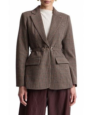 Avec Les Filles Houndstooth Belted Blazer - Brown
