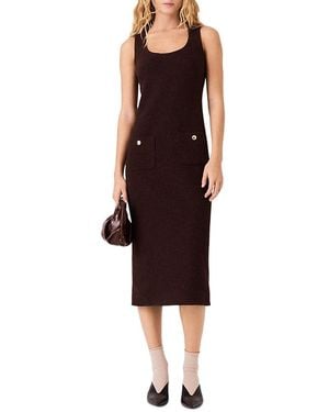 Maje Tweed Round Neck Midi Dress - Red
