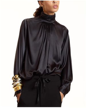 Cynthia Rowley High Neck Silk Blouse - Black