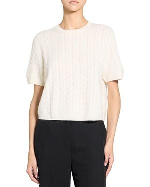Theory Airy Merino Wool & Cashmere Boxy Cable Tee - White
