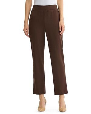 Ming Wang Stretch Deco Crepe Straight Leg Pants - Brown